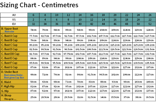 Ladies Zip It Good Rashie Size Chart cm