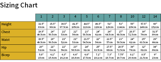 Sunshine Tee Size Chart