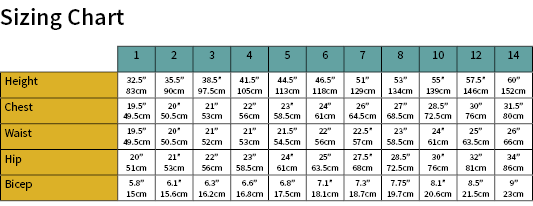 Girls Zip It Size Chart