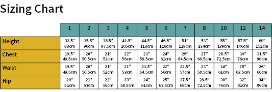 Girls Sport Dress Size Chart